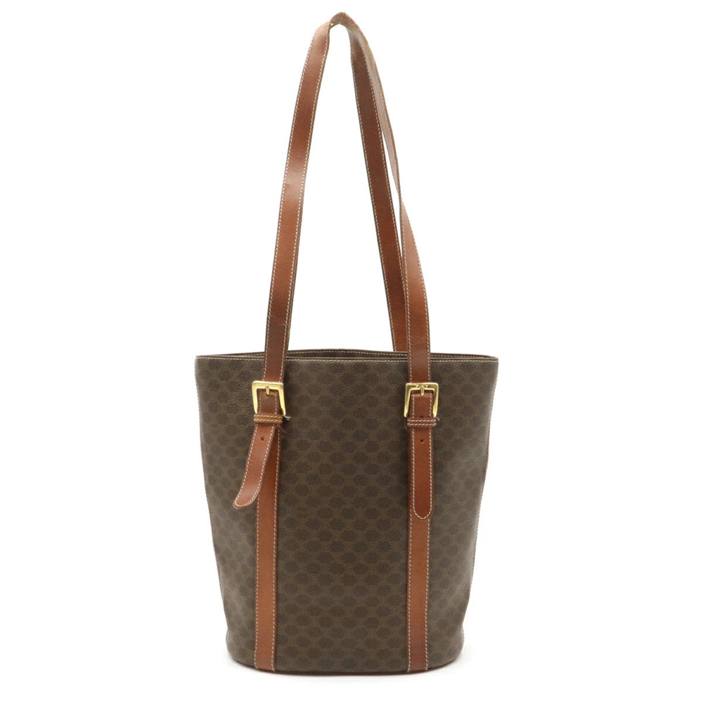 Celine Macadam Tote Bag Shoulder Leather Brown Dark